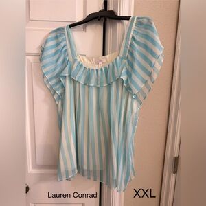 LC Lauren Conrad Blue and White Striped Blouse